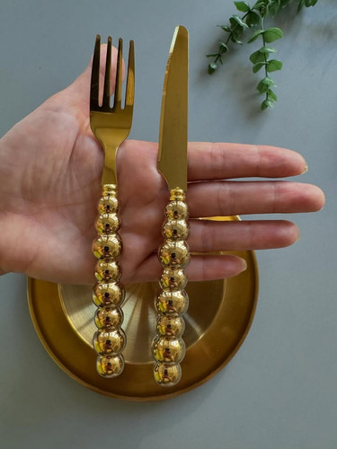 ست کارد و چنگال مرواریدی طلایی