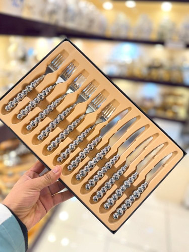 ست قاشق و چنگال مرواریدی کروم