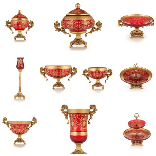 سرویس بلور طلاکوب قرمز