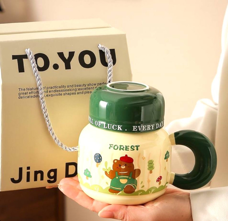 🍃 ماگ سرامیکی فانتزی طرح جنگل و خرس 🐻🌲