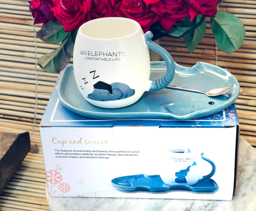 🐘☕ ست ماگ و سینی سرامیکی طرح فیل